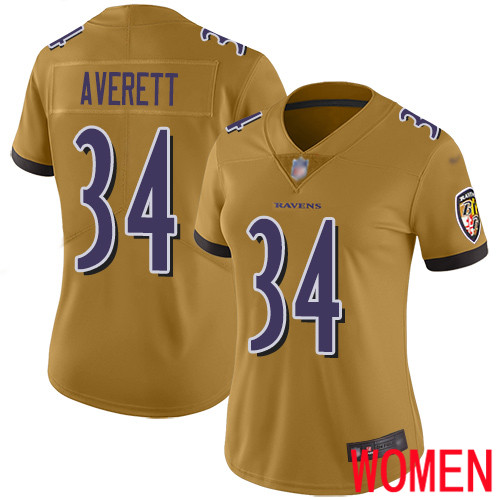 Baltimore Ravens Limited Gold Women Anthony Averett Jersey NFL Football 34 Inverted Legend
